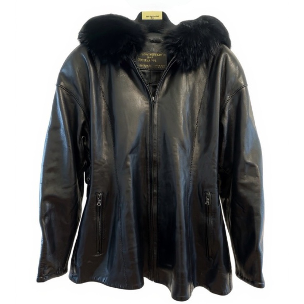CLAUDE MONTANA IDEAL CUIR Black Leather Jacket with Real Fur Collar